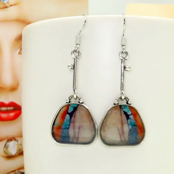 Resin Colorful Silver Dangle Earrings - Picture 5 of 13